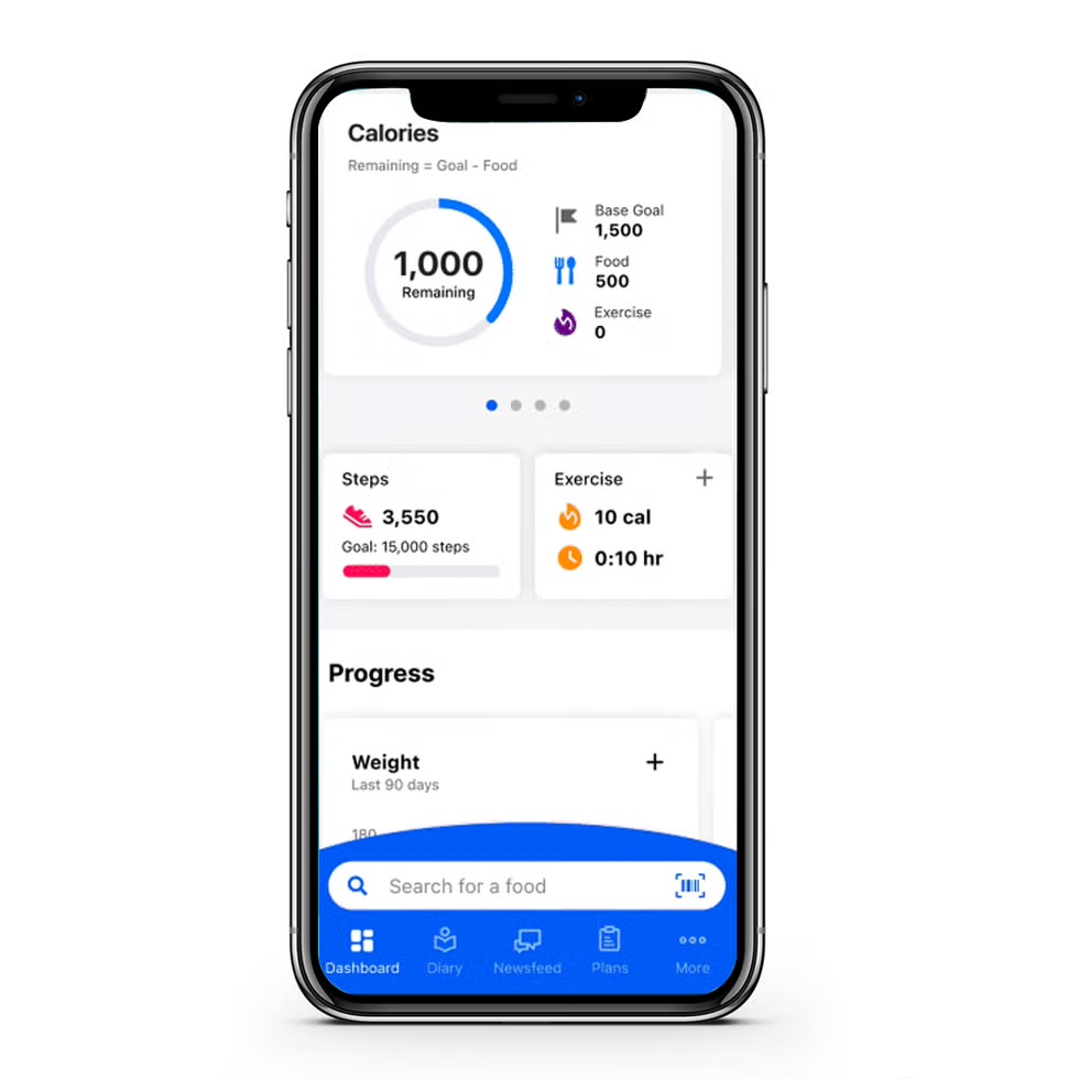 Cluttered desk with fitness magazines, supplement bottles, and a phone showing fitness ads representing information overload