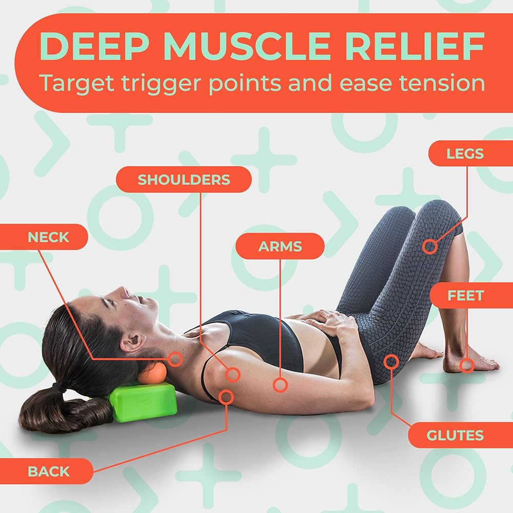 Trigger point and deep muscle relief areas on the body including neck, shoulders, back, arms, legs, glutes, and feet
