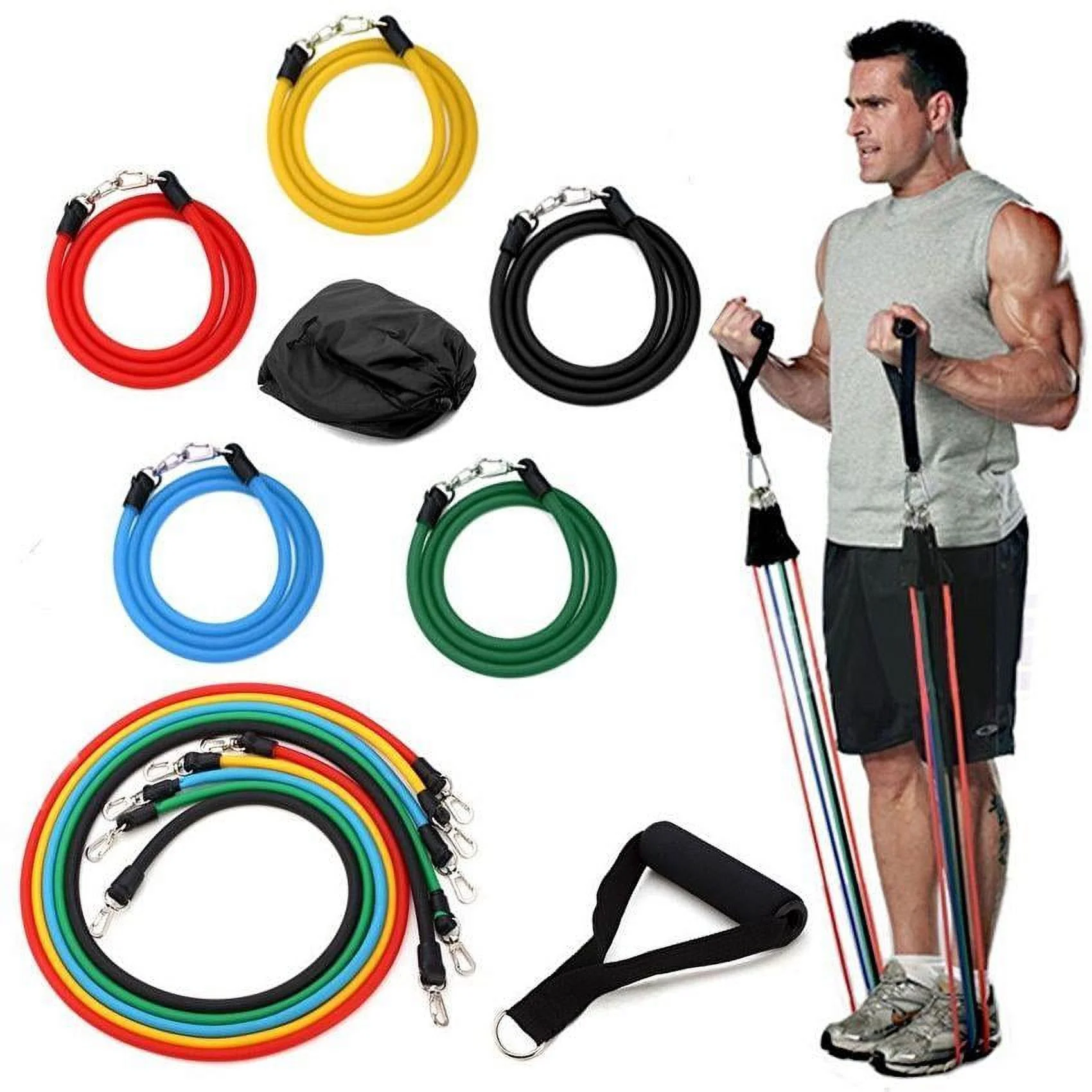 Resistance band kit with multiple bands and handles
