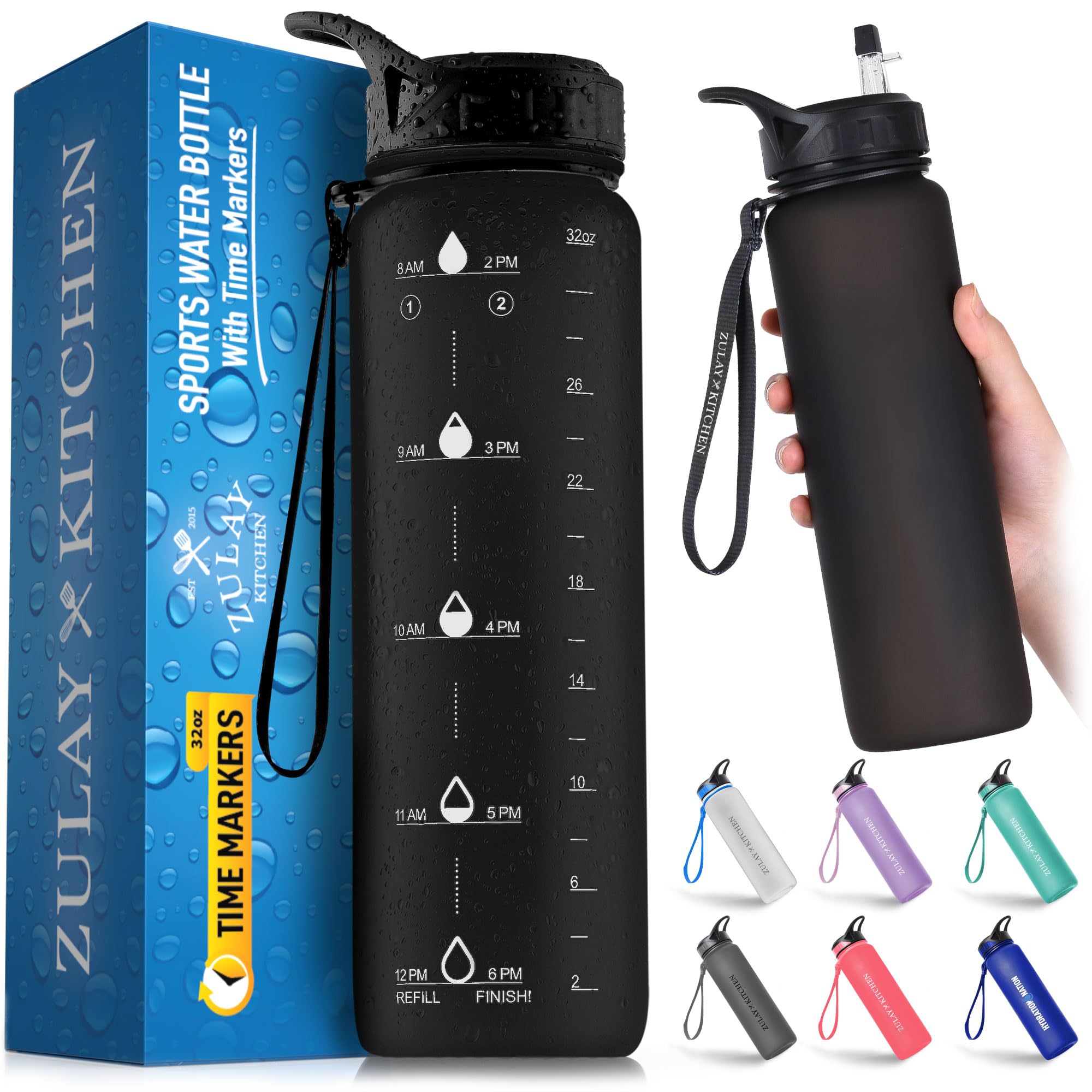 Insulated stainless steel water bottle with time markers